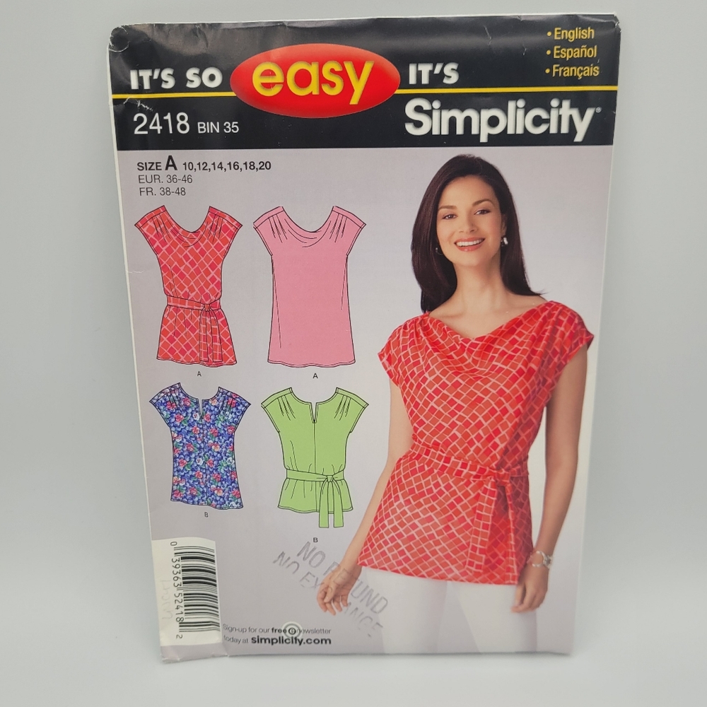 UNCUT Simplicity 2418  Blouses Tops Sewing Pattern